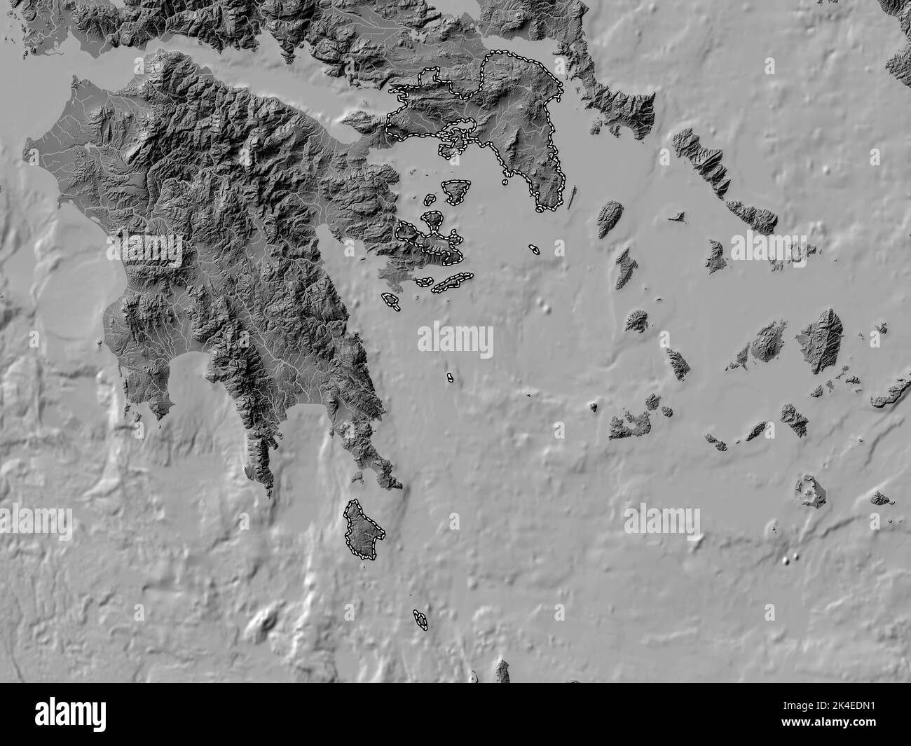 Attica, decentralized administration of Greece. Bilevel elevation map