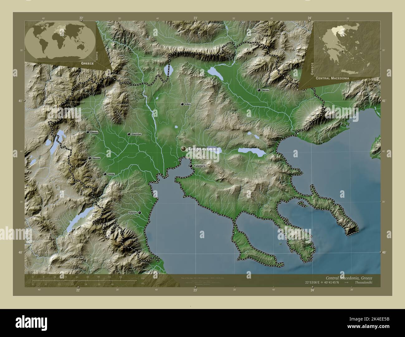 Central Macedonia, decentralized administration of Greece. Elevation ...