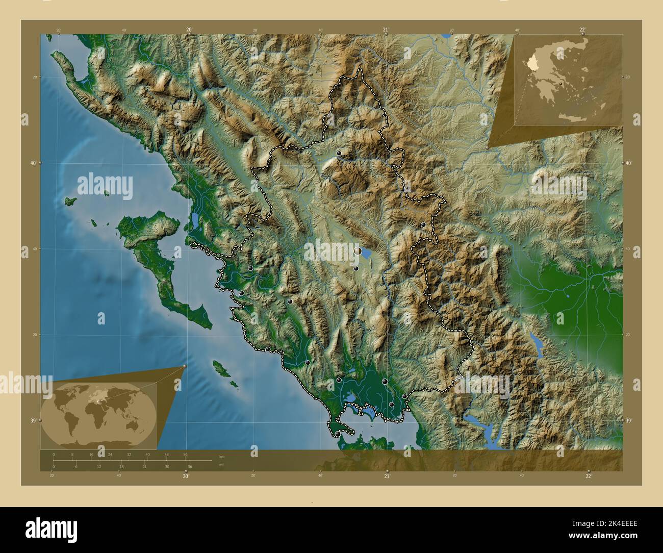Epirus, decentralized administration of Greece. Colored elevation map ...