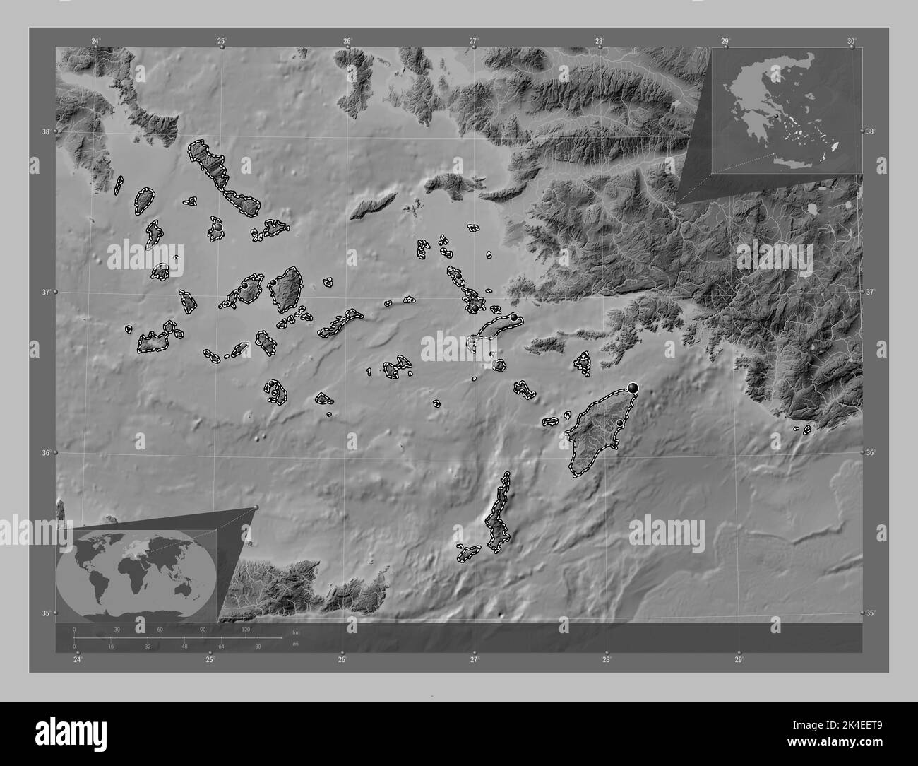 South Aegean, decentralized administration of Greece. Grayscale ...