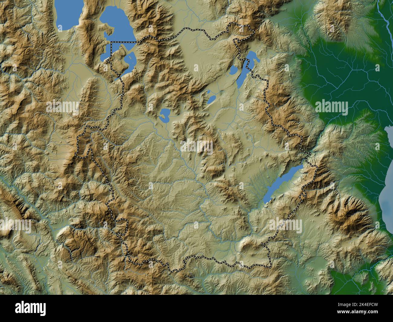 Western Macedonia, decentralized administration of Greece. Colored elevation map with lakes and rivers Stock Photo