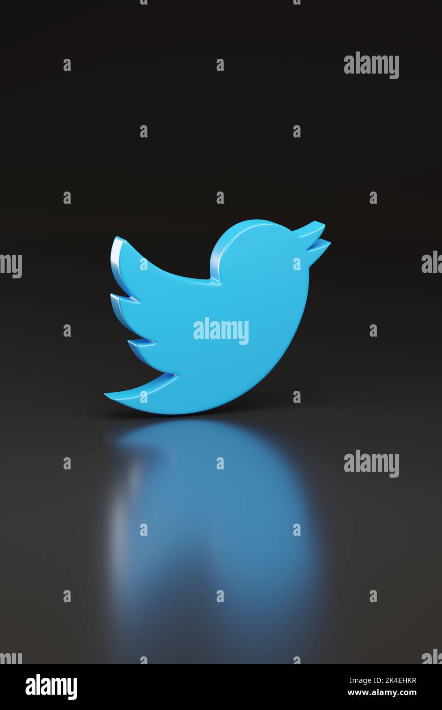 Buenos Aires, Argentina - September 24th, 2022: Twitter logotype on black background. 3d illustration. Stock Photo