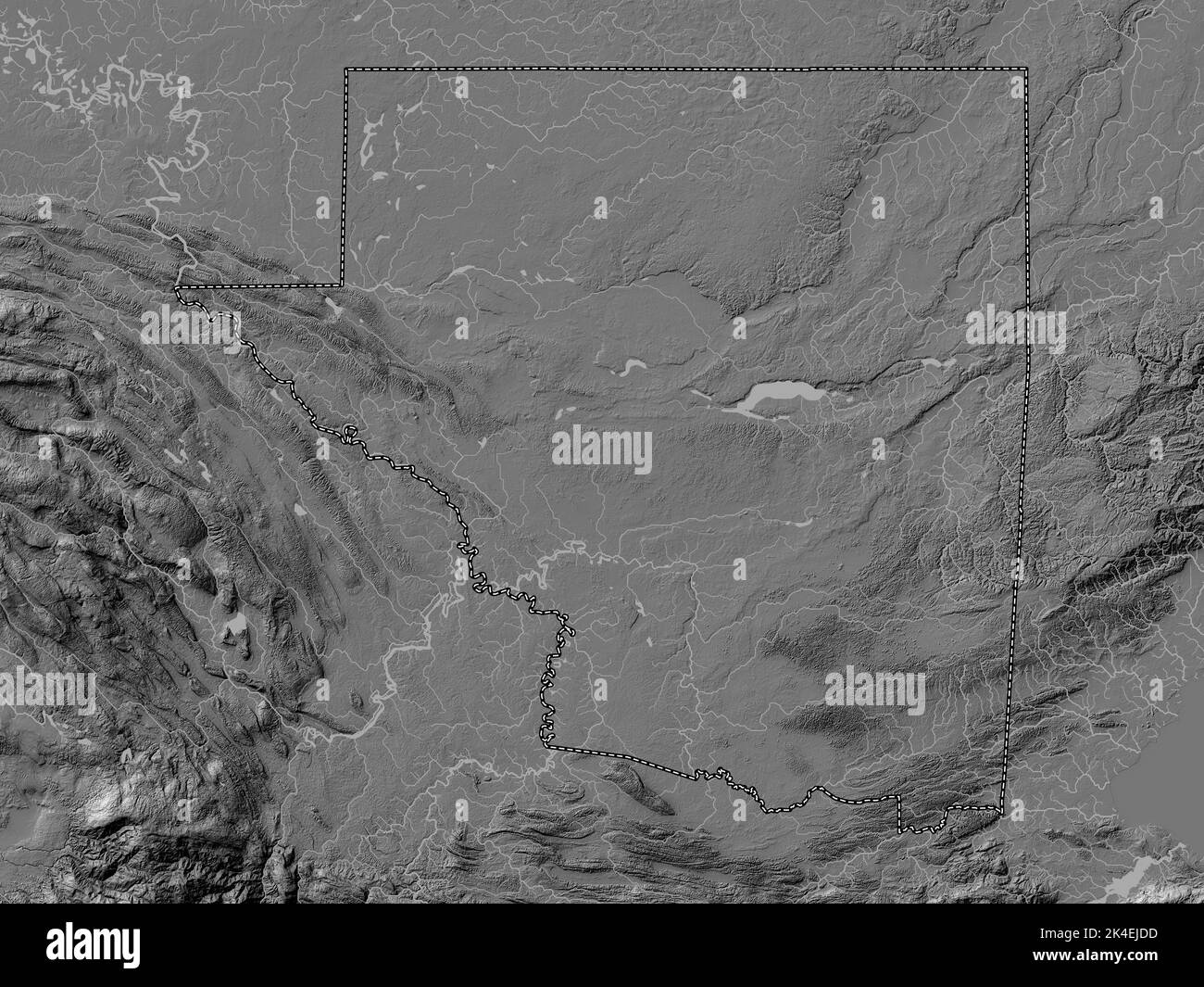 Peten, department of Guatemala. Bilevel elevation map with lakes and