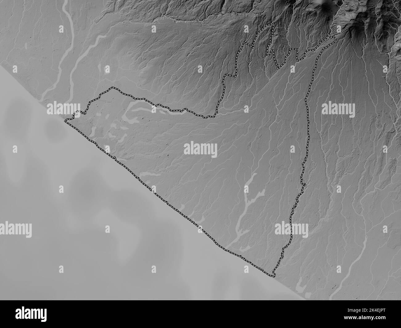 Retalhuleu, department of Guatemala. Grayscale elevation map with lakes and rivers Stock Photo