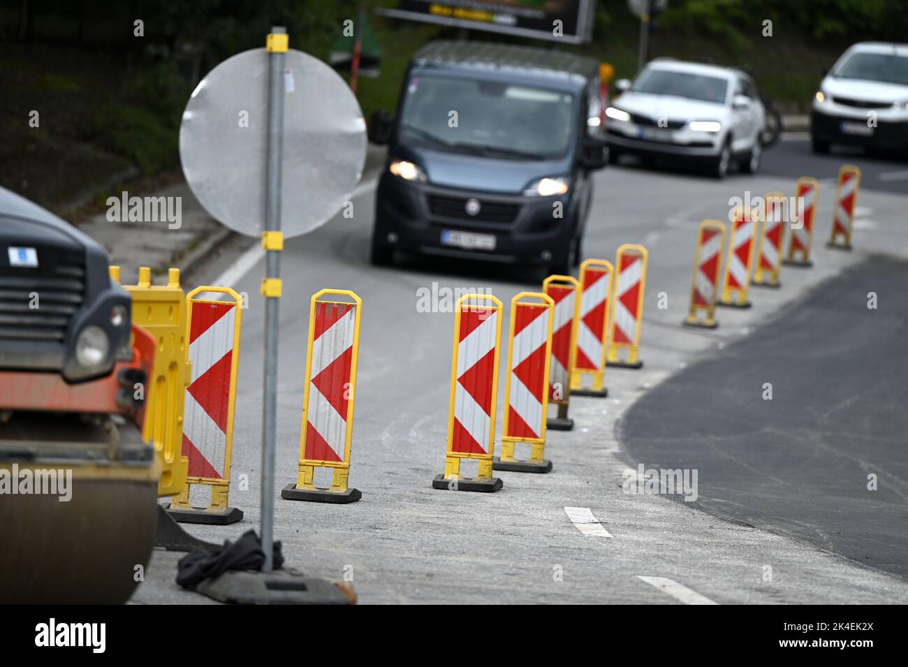 A roadblock at a construction site Stock Photo