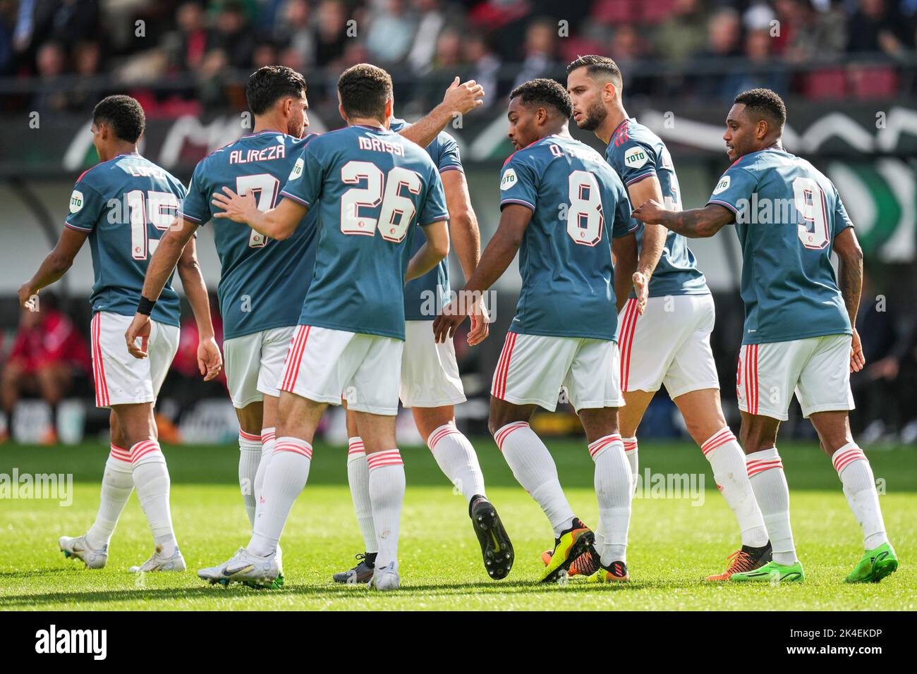 Nijmegen - Quinten Timber of Feyenoord celebrates the 0-1 during the match between NEC Nijmegen v Feyenoord  at Goffertstadion on 2 October 2022 in Nijmegen, Netherlands. (Box to Box Pictures/Yannick Verhoeven) Stock Photo