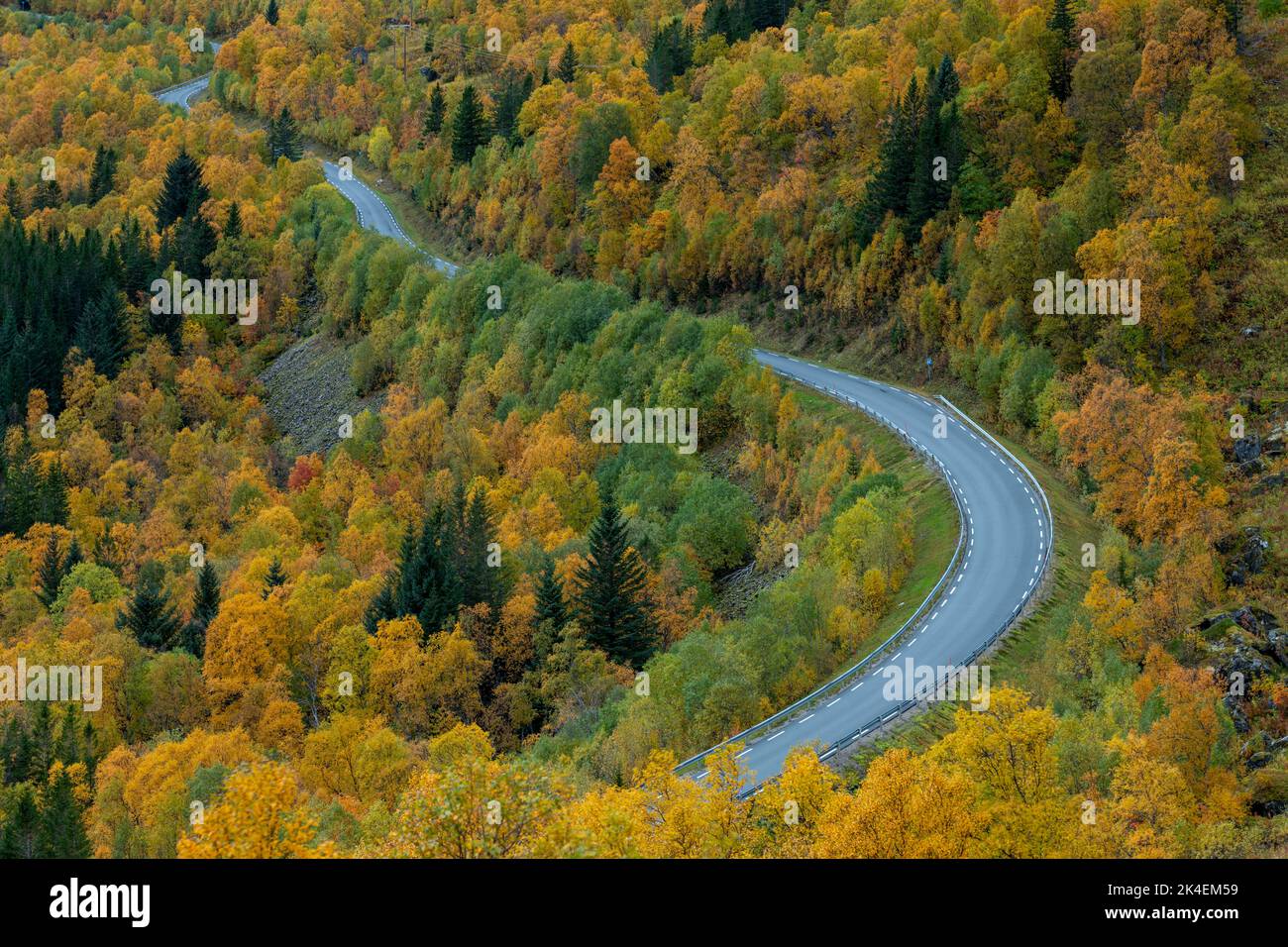Aerial View Of Winding Road Through Mountain - stock photo Stock Photo ...