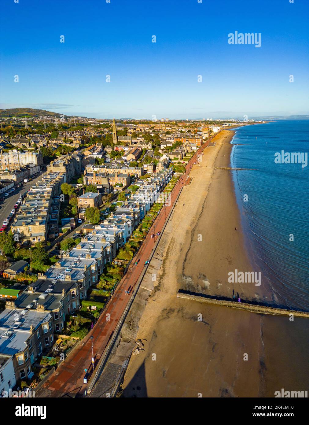 Aerial view of seafront and Portobello Beach in Edinburgh, Scotland, UK Stock Photo