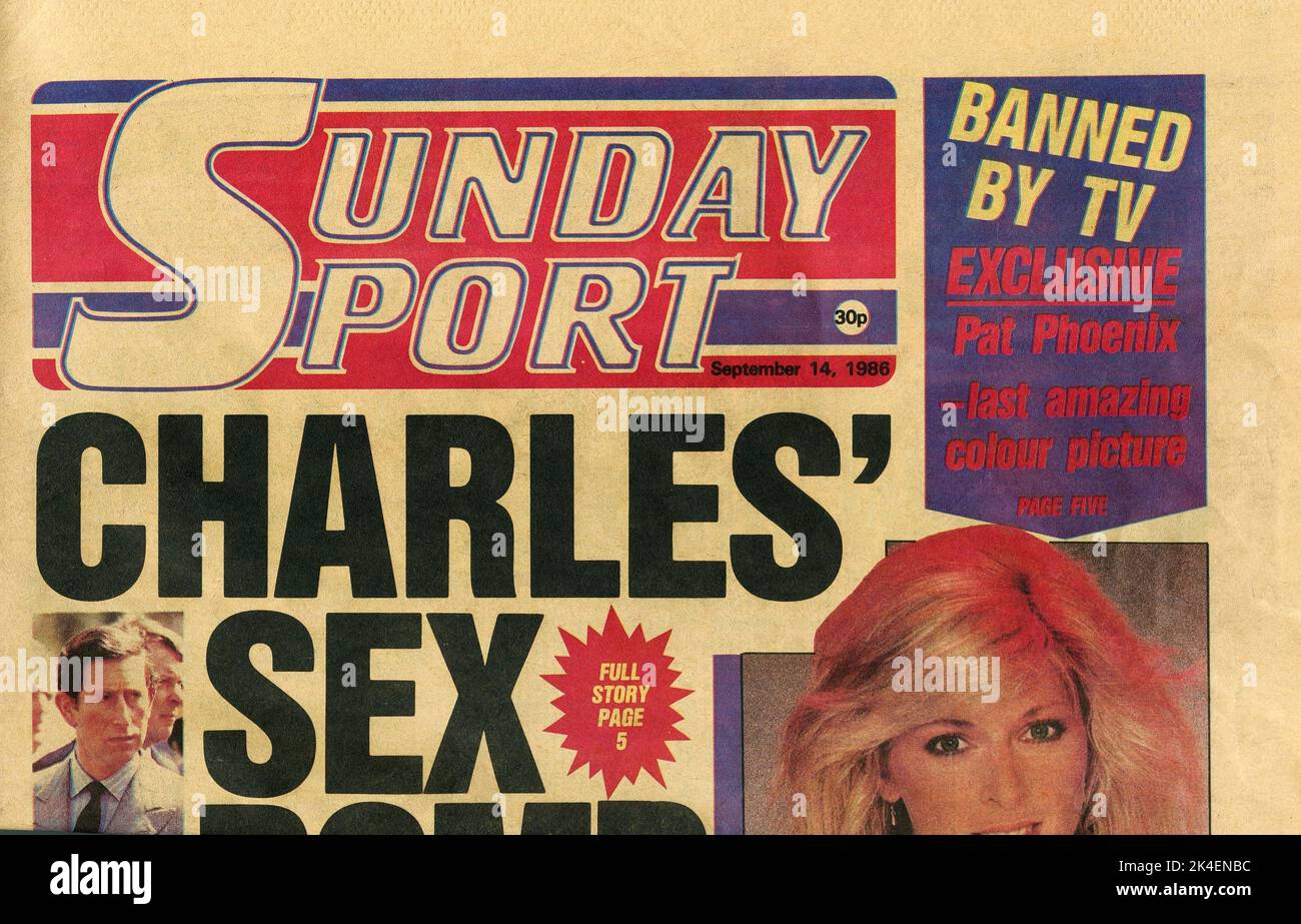 The launch issue of British tabloid newspaper Sunday Sport which was first published on September 14, 1986. Stock Photo