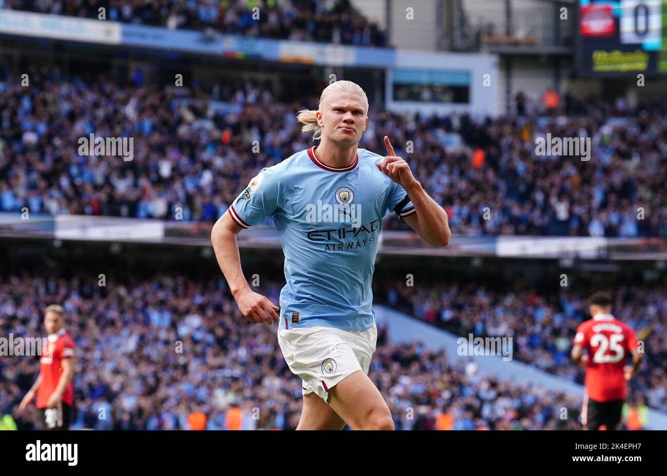 Manchester City's Erling Haaland celebrates scoring their side's second