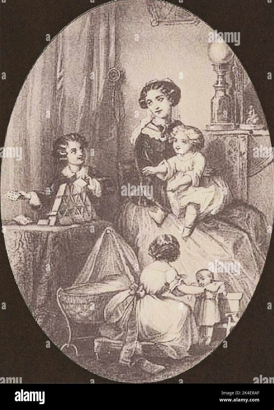 The light of the home, illustraion from  American lady's book in 19th century. Stock Photo