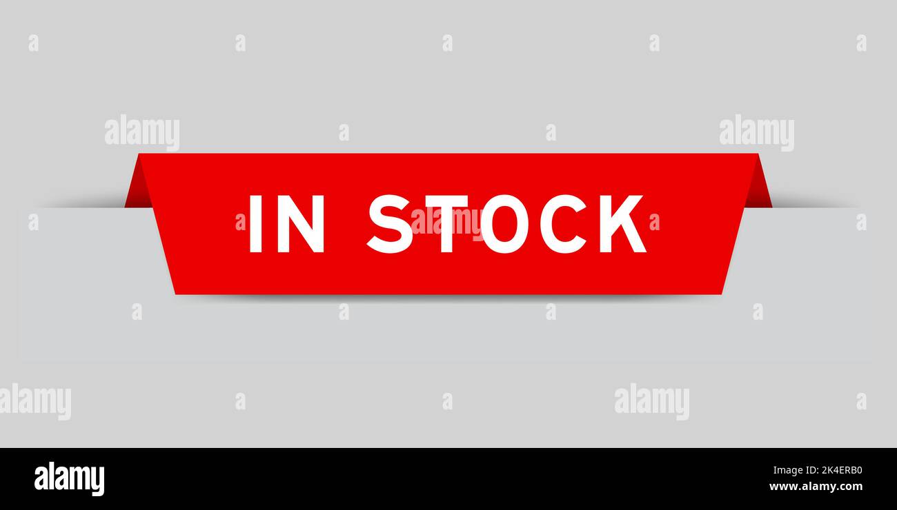 Red color inserted label with word in stock on gray background Stock Vector