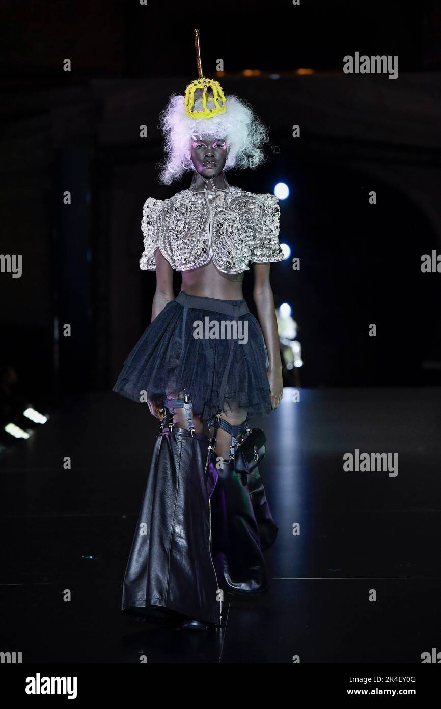 A model walks on the runway at the Noir by Ken Ninomiya show during the Spring Summer 2023