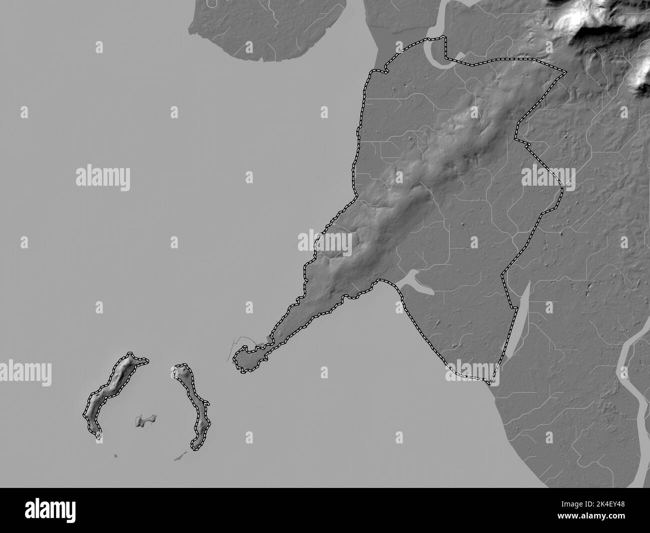 Conakry, region of Guinea. Bilevel elevation map with lakes and rivers ...