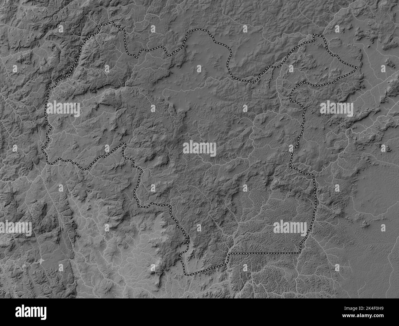Mamou, region of Guinea. Grayscale elevation map with lakes and rivers