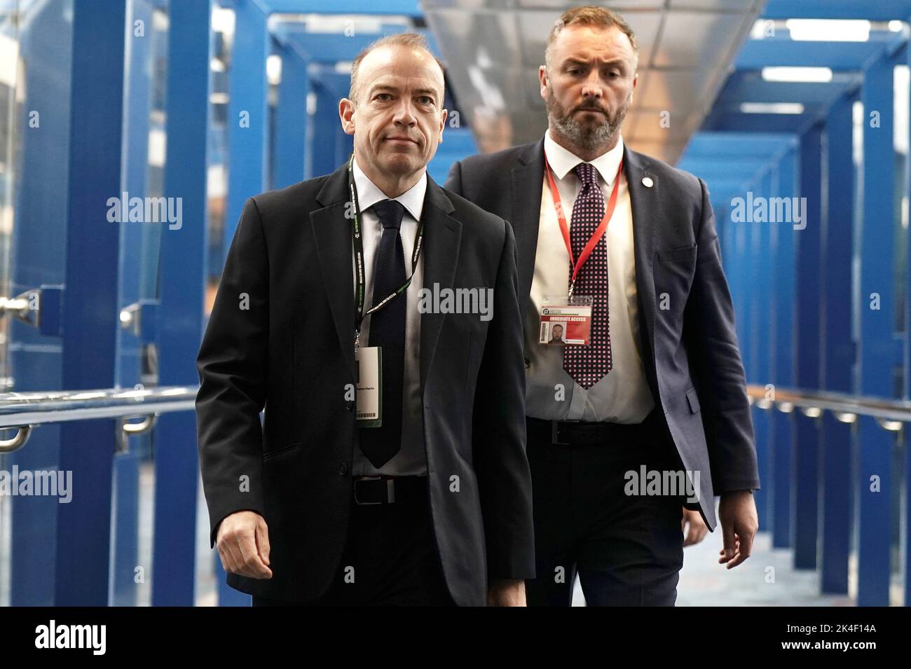 Secretary of State for Northern Ireland Chris Heaton-Harris (left) at the Conservative Party annual conference at the International Convention Centre in Birmingham. Picture date: Sunday October 2, 2022. Stock Photo