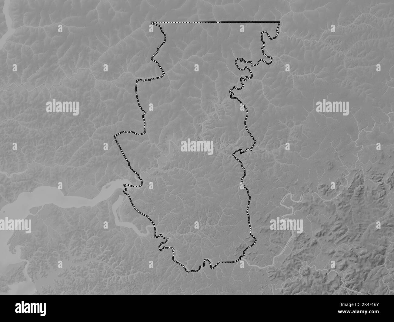 Bafata, region of Guinea-Bissau. Grayscale elevation map with lakes and ...