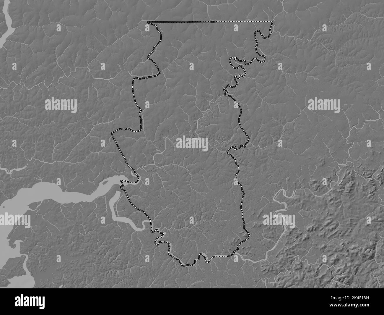 Bafata, region of Guinea-Bissau. Bilevel elevation map with lakes and ...