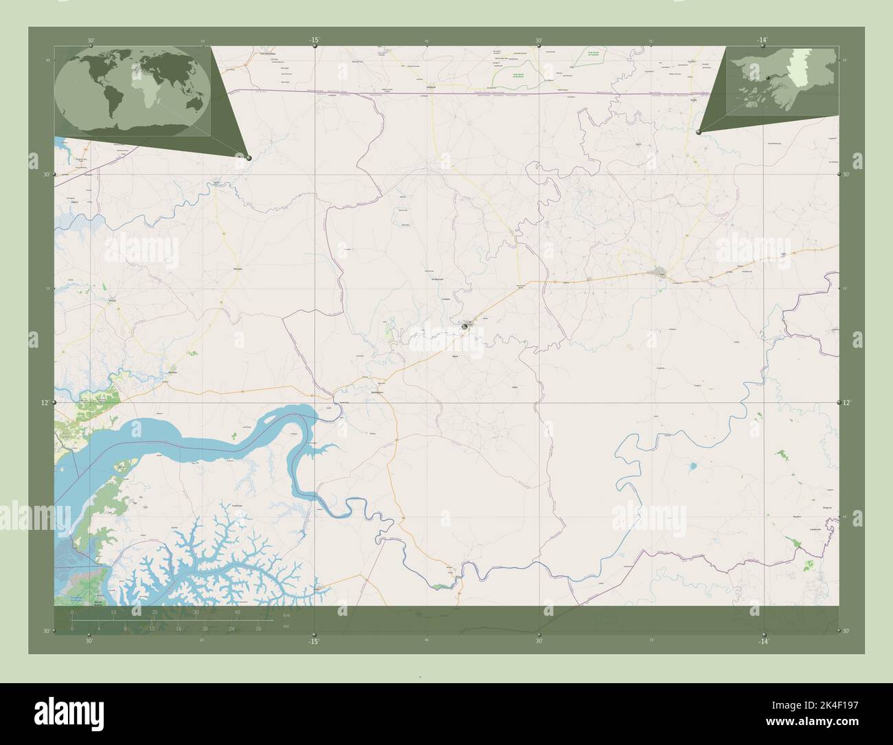 Bafata, region of Guinea-Bissau. Open Street Map. Locations of major