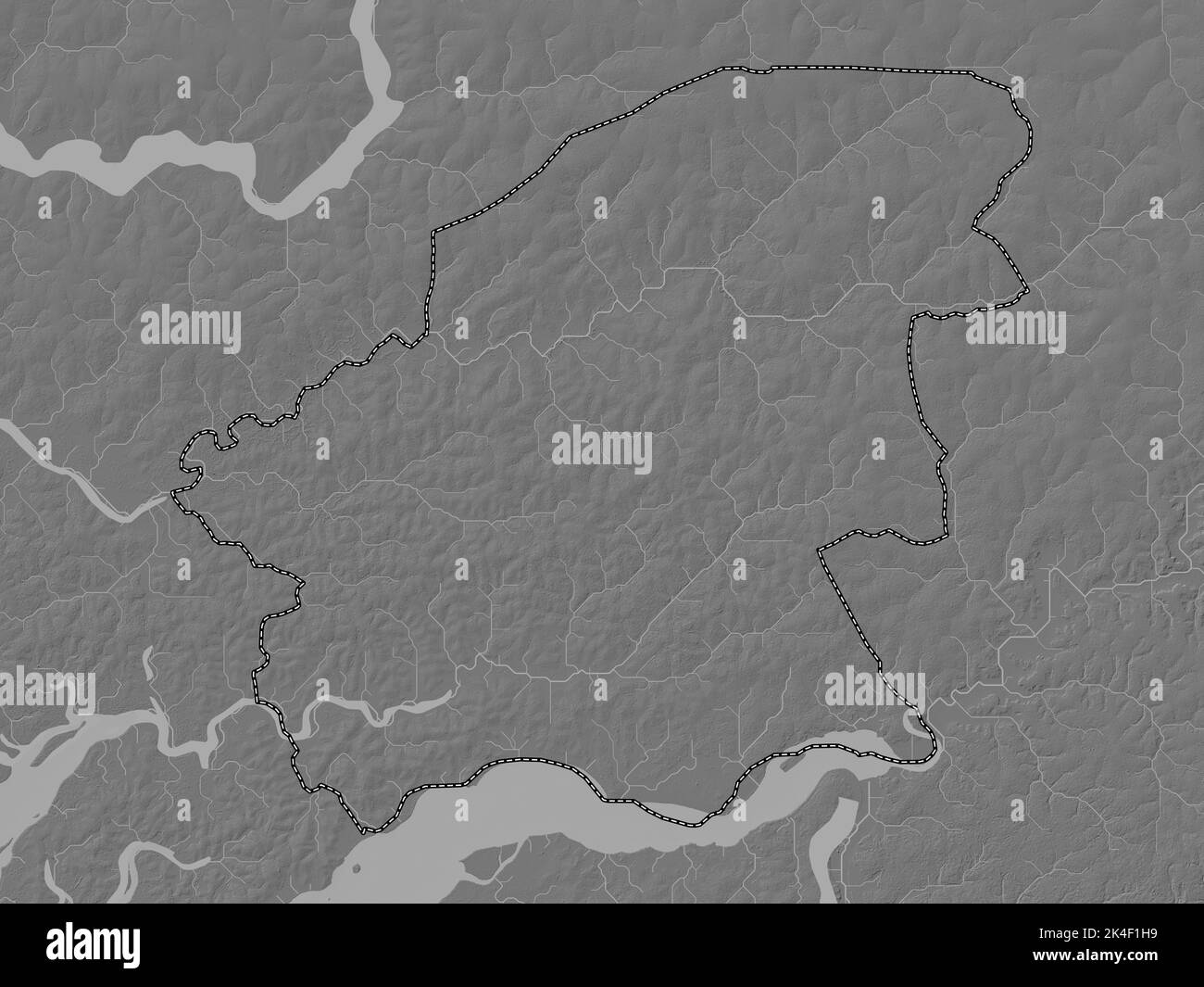Oio, region of Guinea-Bissau. Bilevel elevation map with lakes and ...