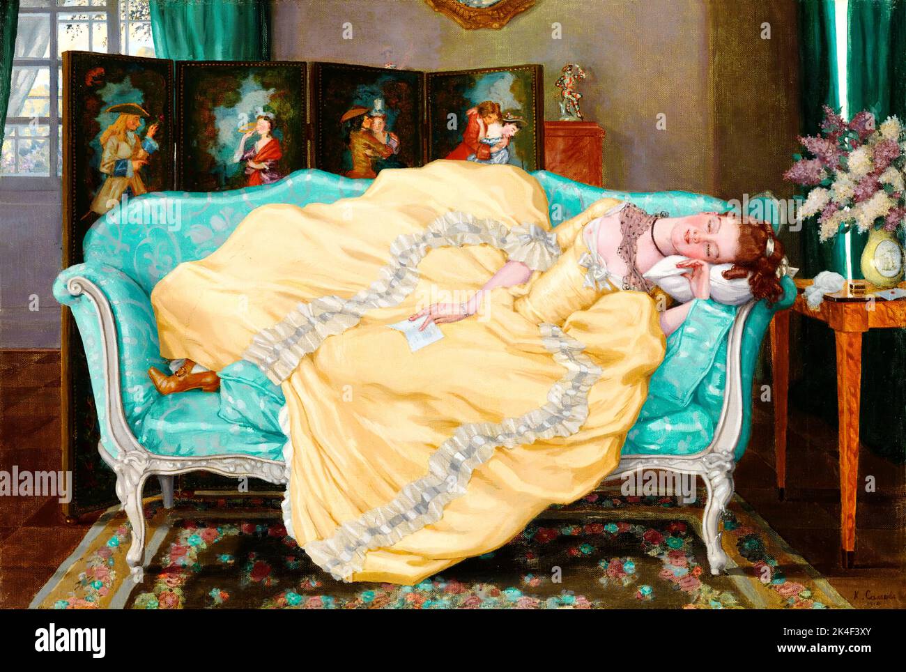 Konstantin Andreevich Somov - Sleeping Lady in a Room - 1919 Stock Photo