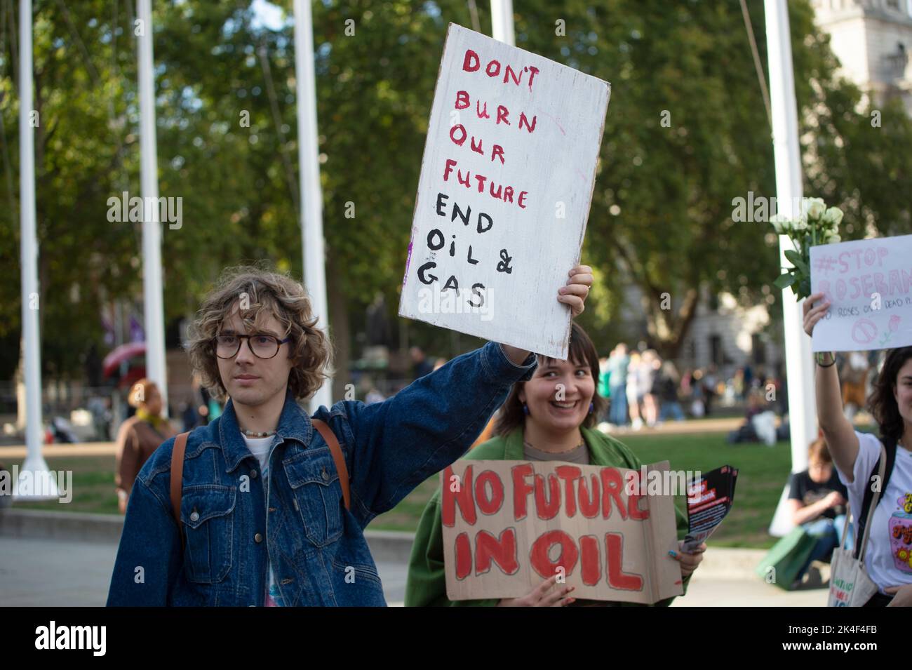London. People protest against the oil industry and the cost of living crisis. Stock Photo