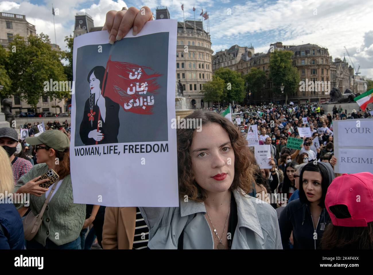 Woman, life, freedom’: London protest over Iran draws thousands to protest after the death of Mahsa Amini in police custody 01-10-2022 Stock Photo