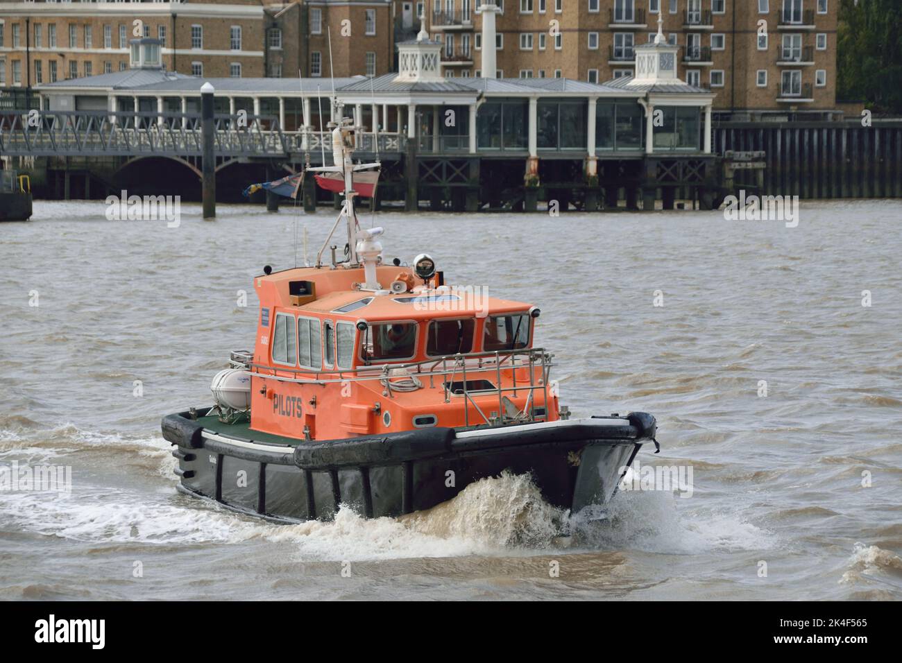 Port of London Authority pilot launch GUIDE heading out to a vessel with a pilot. Stock Photo