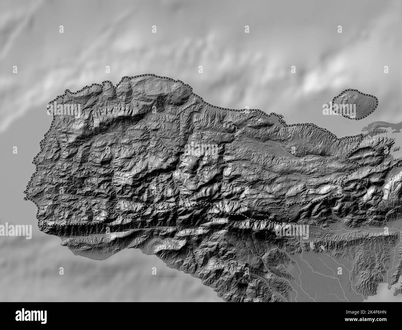Grand'Anse, department of Haiti. Bilevel elevation map with lakes and