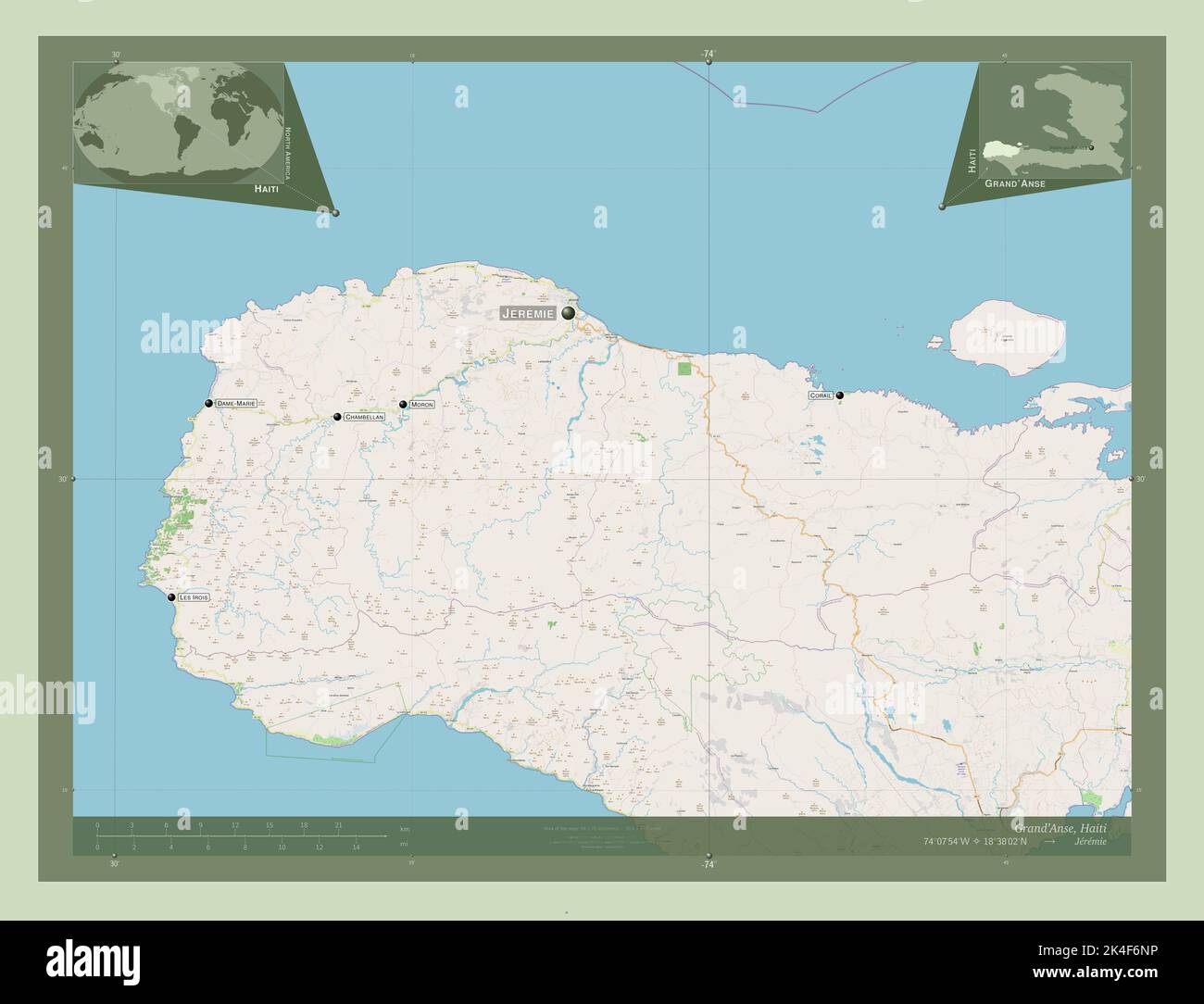 Grand'Anse, department of Haiti. Open Street Map. Locations and names
