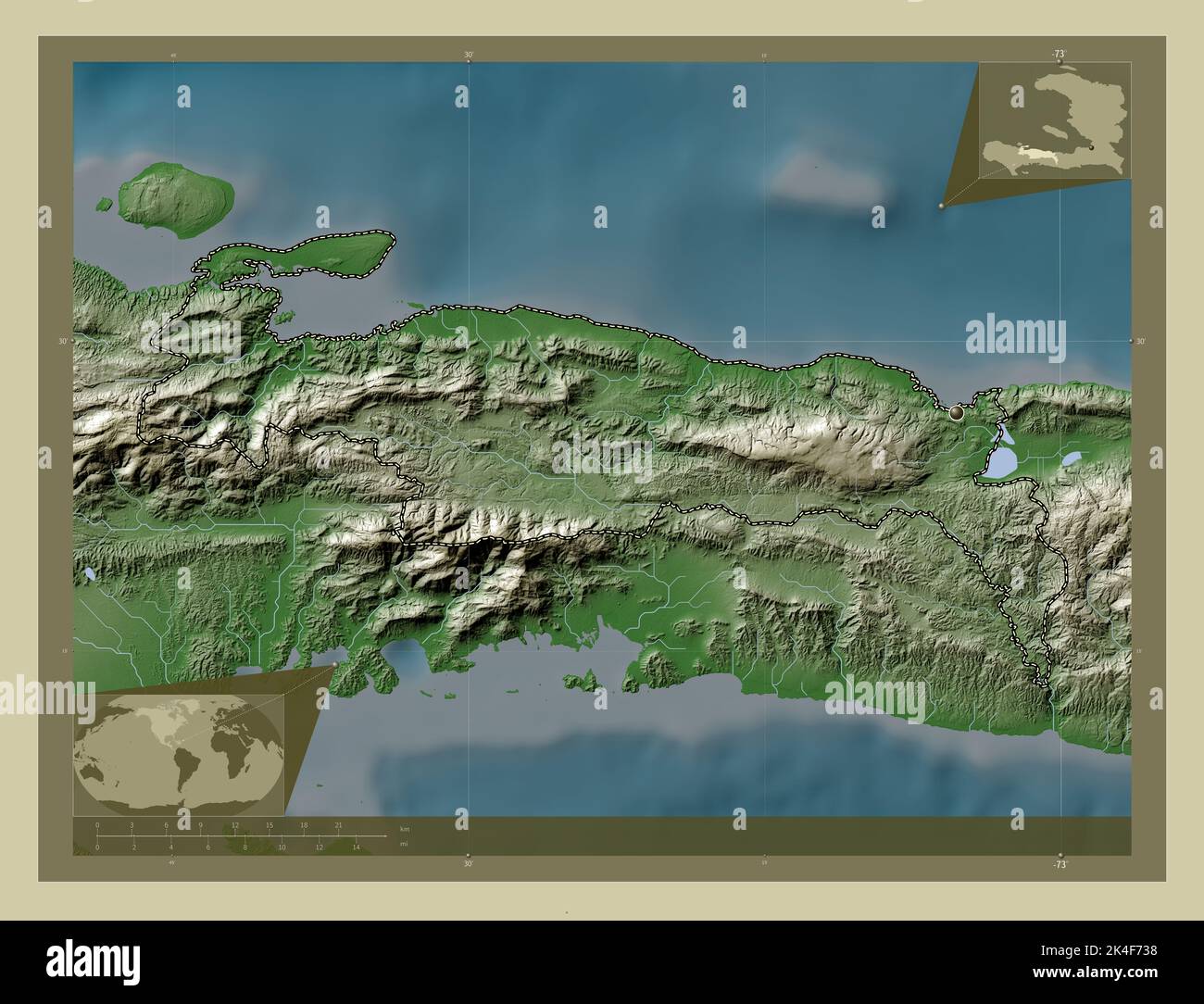 Nippes, department of Haiti. Elevation map colored in wiki style with lakes  and rivers. Corner auxiliary location maps Stock Photo - Alamy