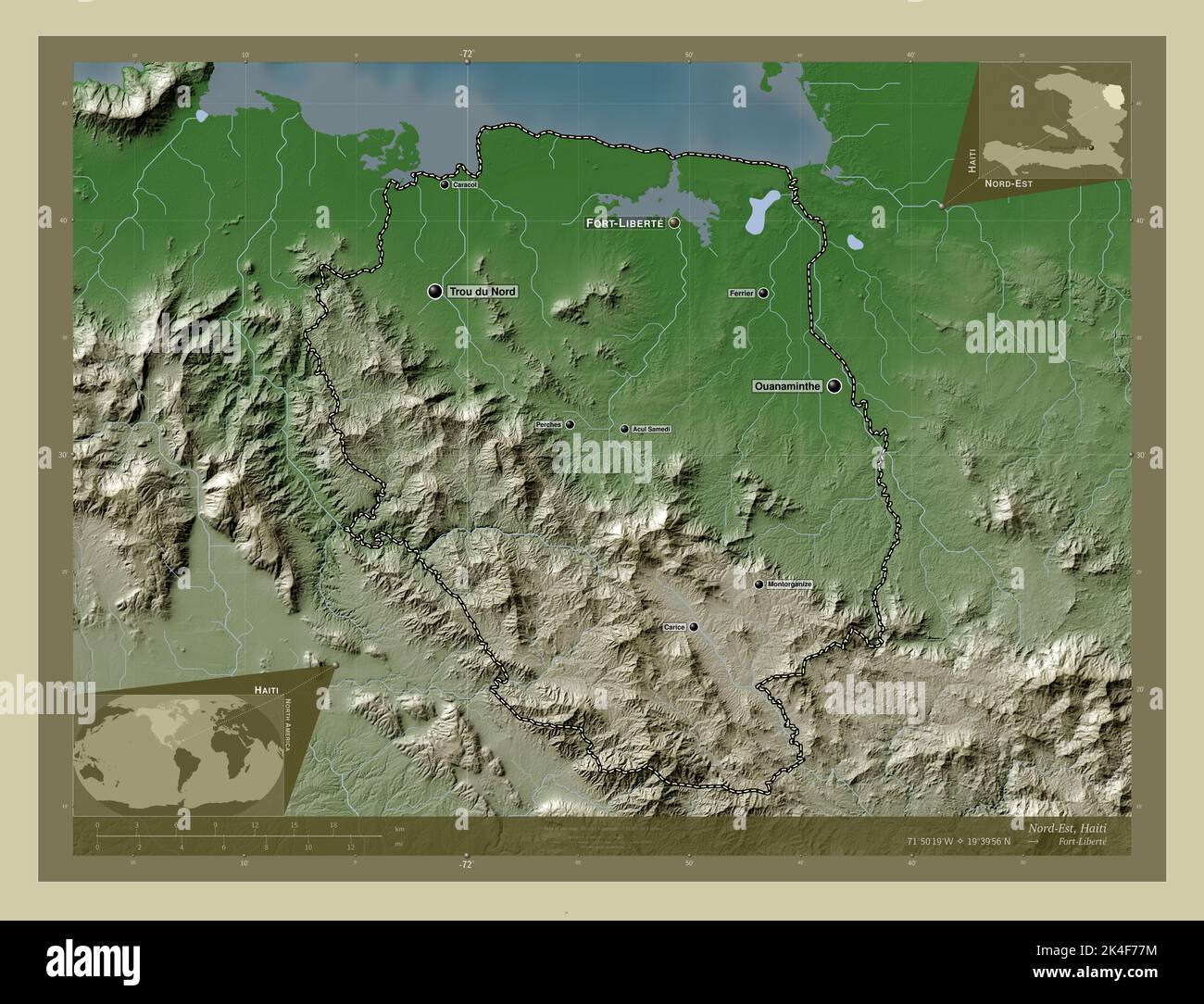 Nord-Est, department of Haiti. Elevation map colored in wiki style with ...