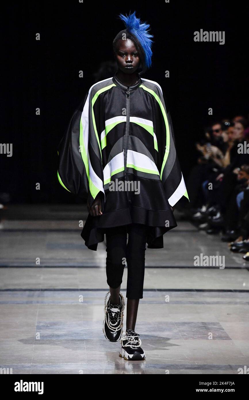 Paris, France. 01st Oct, 2022. A model walks on the runway at the Junya Watanabe fashion show during the Spring Summer 2023 Collections Fashion Show at Paris Fashion Week in Paris, France on October 1, 2022. (Photo by Jonas Gustavsson/Sipa USA) Credit: Sipa USA/Alamy Live News Stock Photo