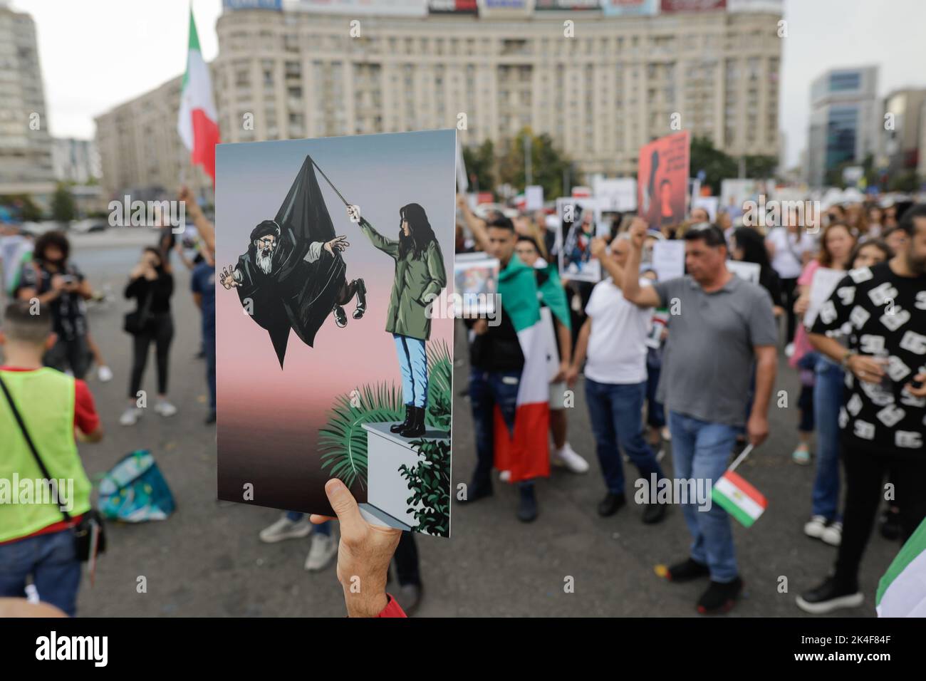 Bucharest, Romania - October 1, 2022: Details of people protesting against the death of the Iranian Masha Amini and for women's fundamental rights Stock Photo