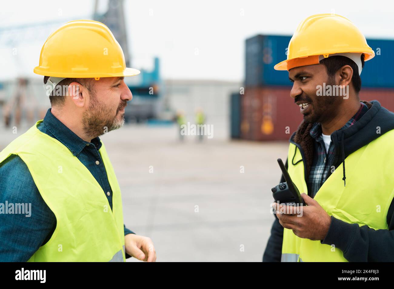 Industrial engineers working in logistic terminal of container cargo Stock Photo