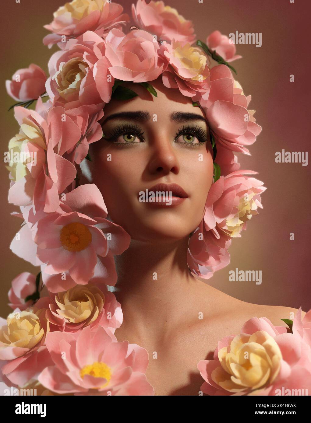 3d computer graphics of a beauty with flower decoration on the head Stock Photo