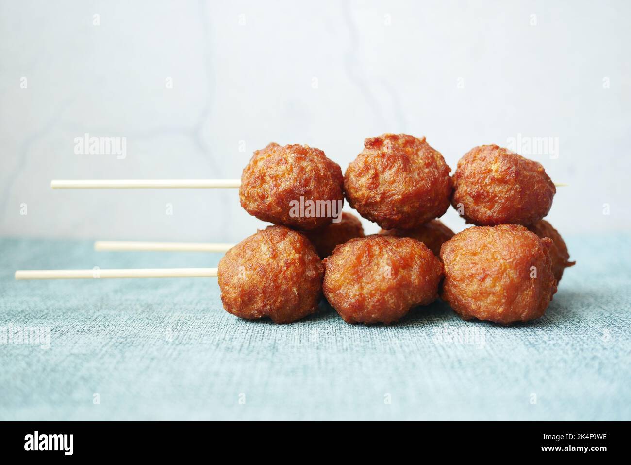 close up of chicken cheese meat ball on plate  Stock Photo