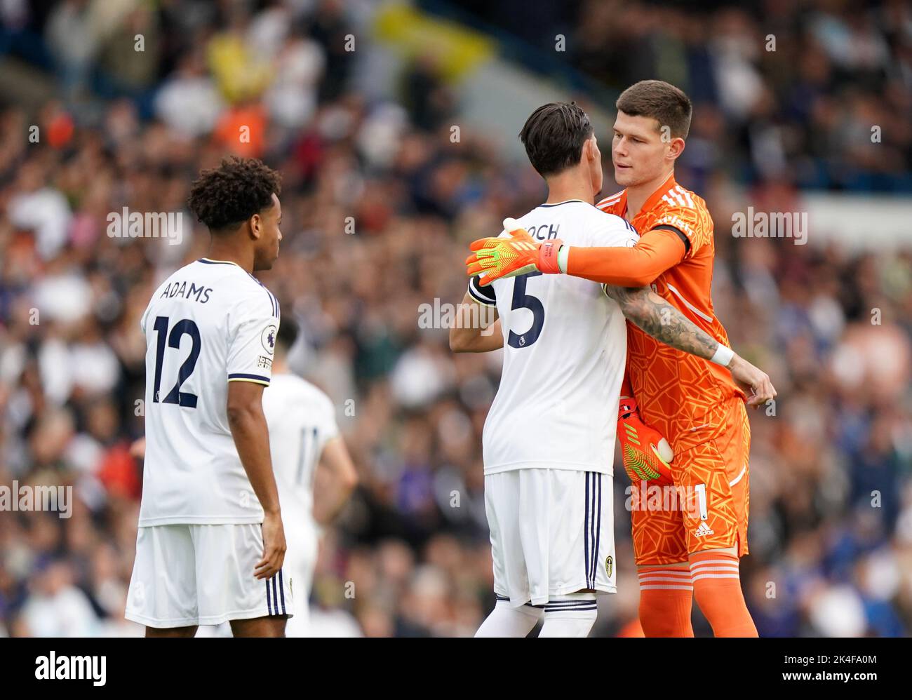 Leeds United's Robin Koch greets Leeds United goalkeeper Illan Meslier