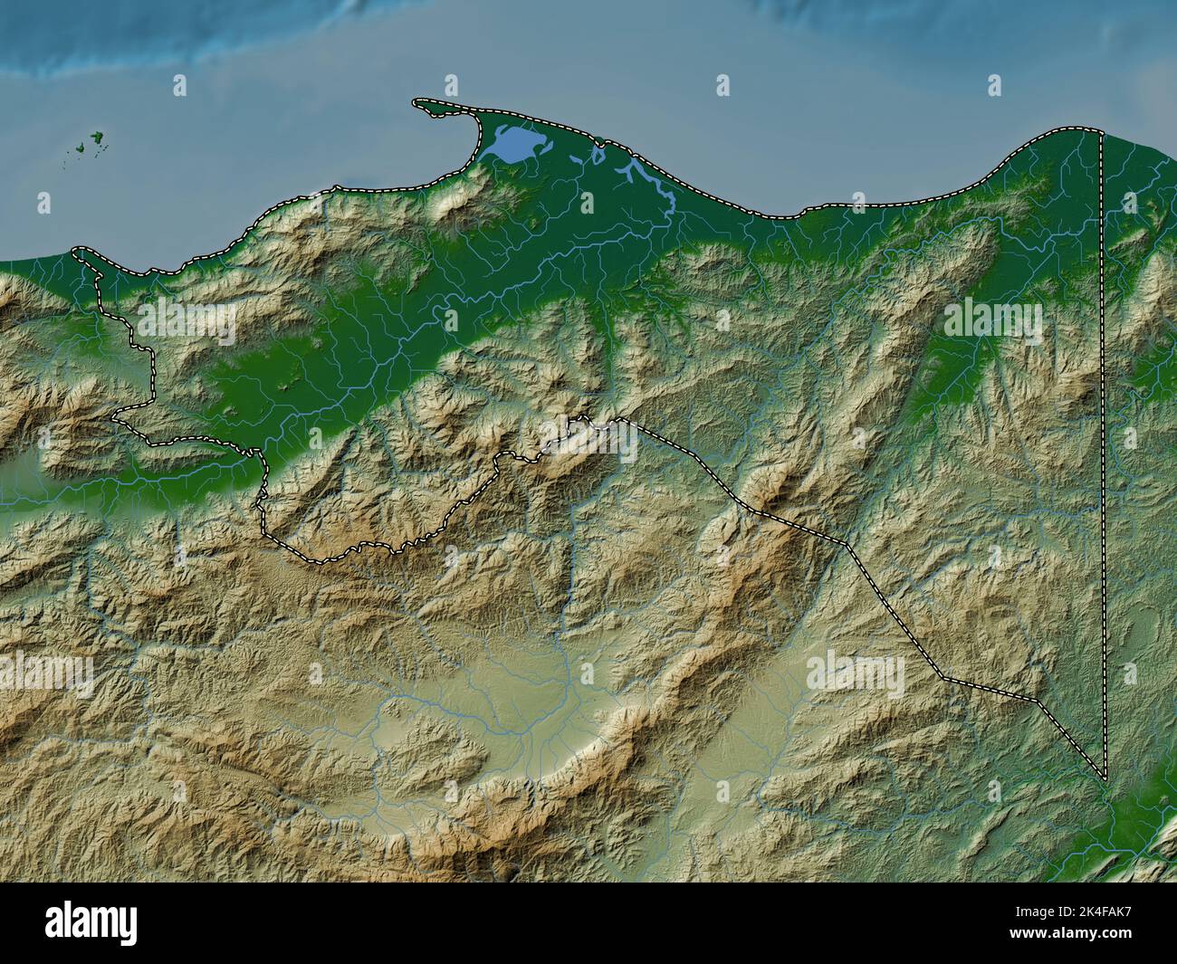 Colon, department of Honduras. Colored elevation map with lakes and ...