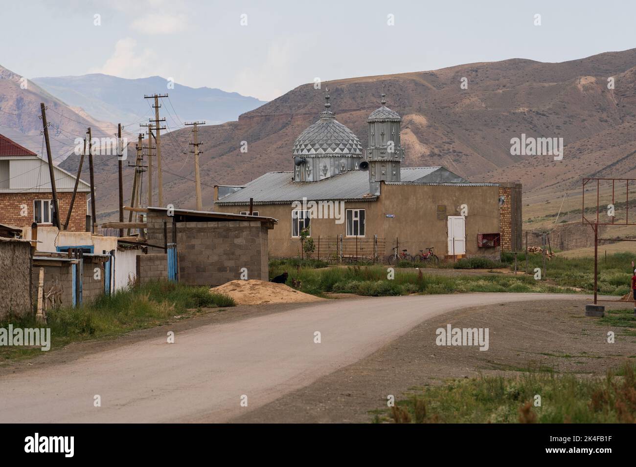 Mosque in remote village on the way to Song Kul Lake Stock Photo