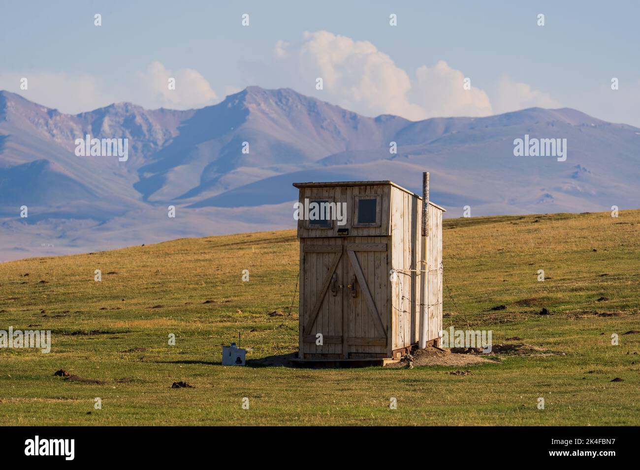 Nomadic yurt camp outdoor toilet Song Kul Lake, Kyrgyzstan Stock Photo
