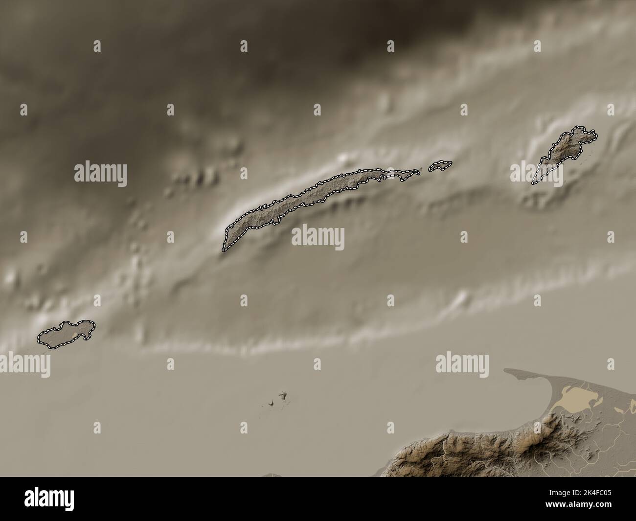 Islas de la Bahia, department of Honduras. Elevation map colored in