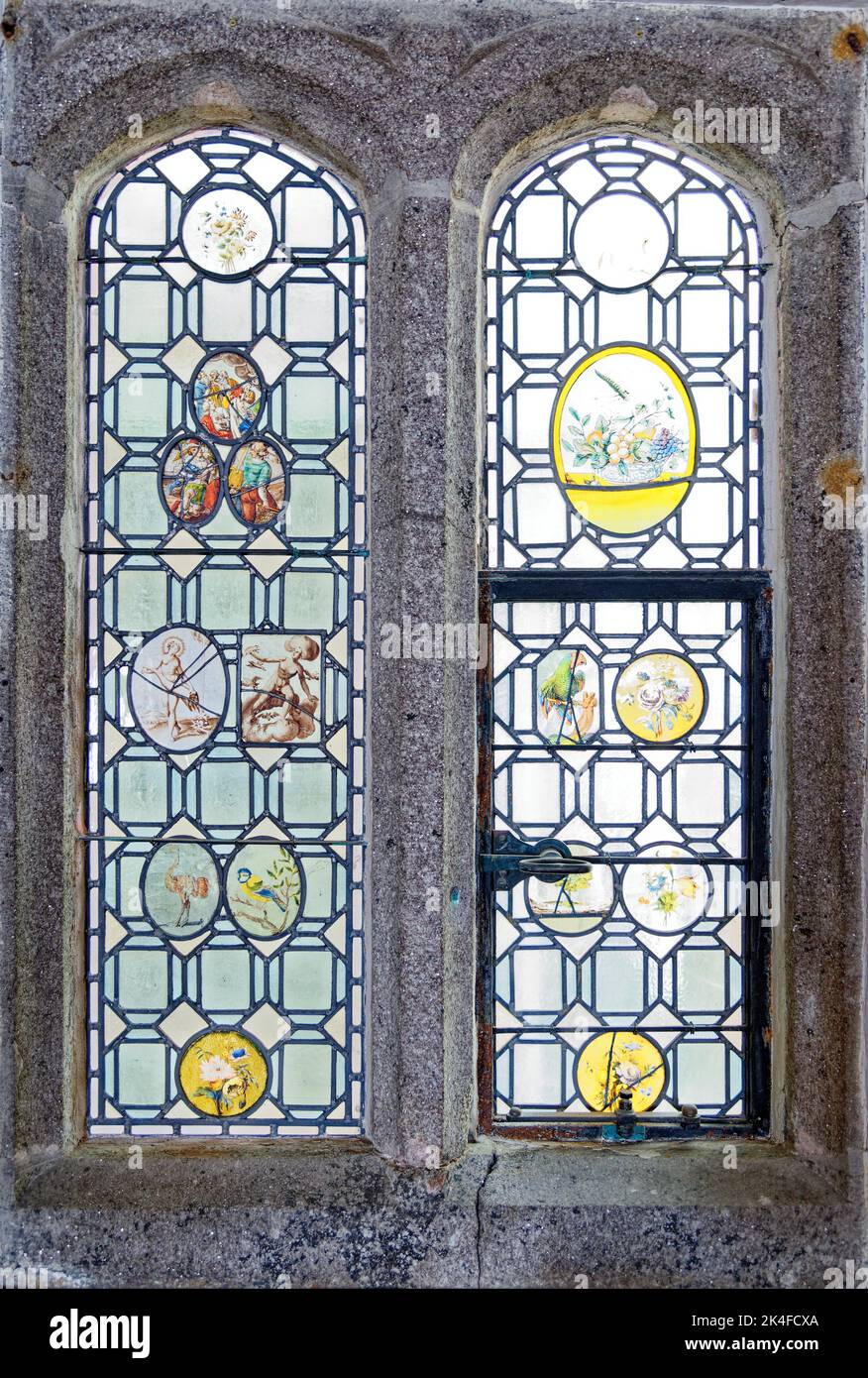 Stained glass window inside Castle of St Michael Mount the Cornish