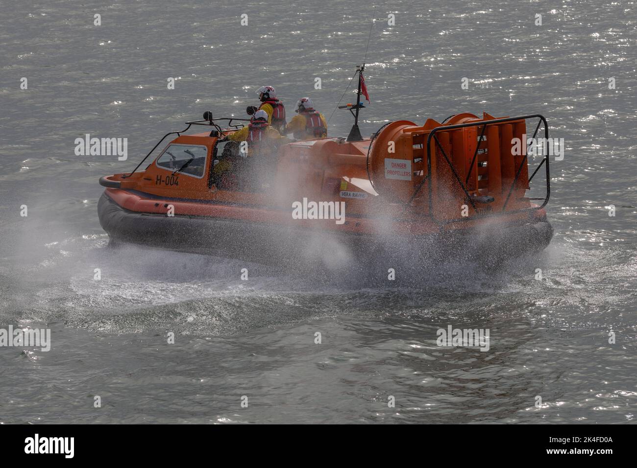 RNLI inshore rescue hovercraft, Vera Ravine, in the water near Southend ...