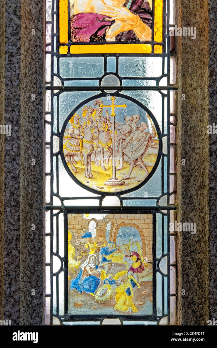 Stained glass window inside Castle of St Michael Mount the Cornish