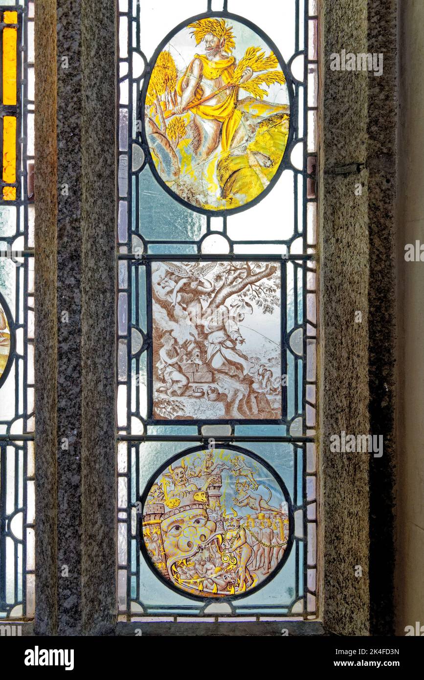Stained glass window inside Castle of St Michael Mount the Cornish