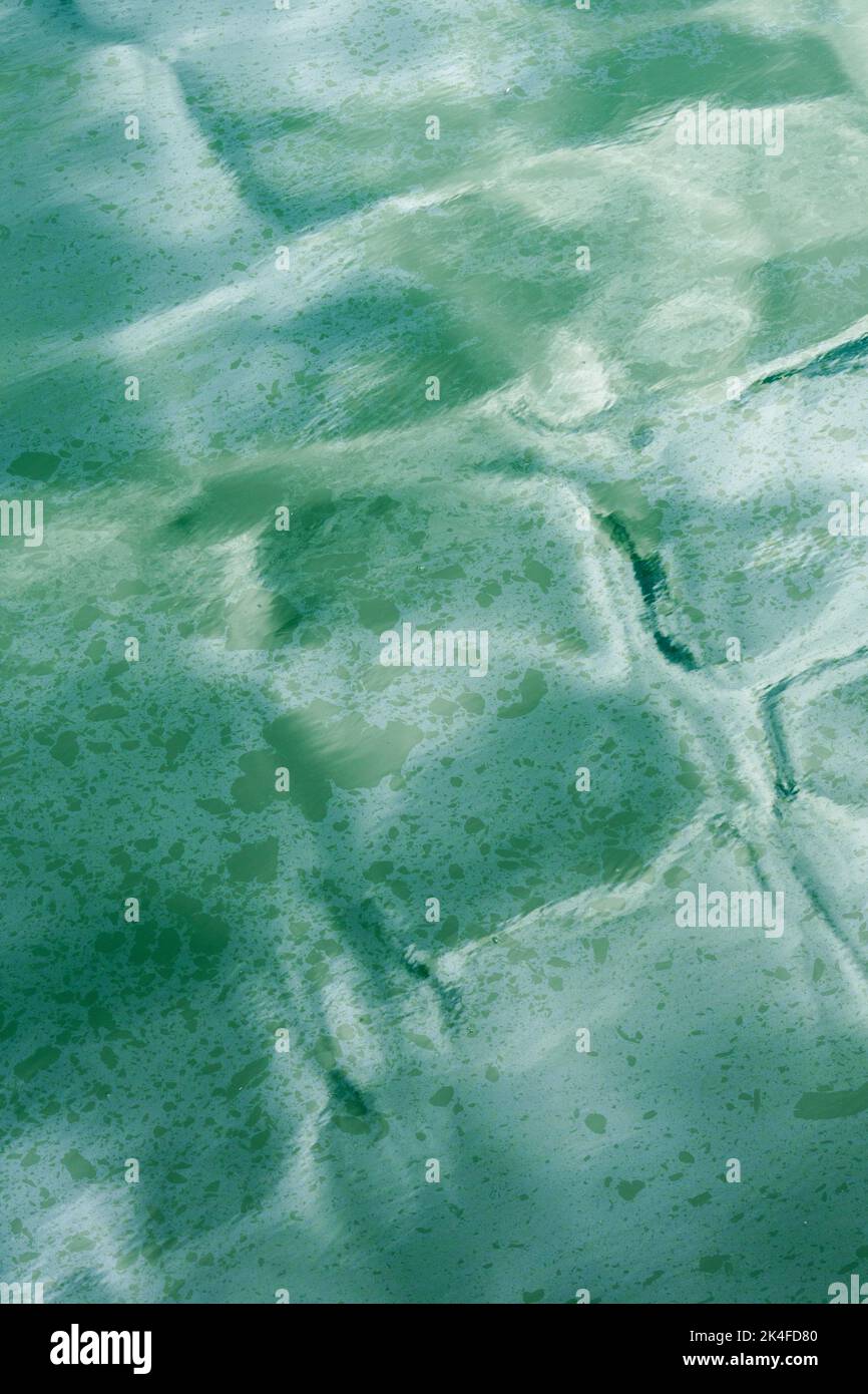 Chemical stains of gasoline and oil on sea water. Ocean pollution and