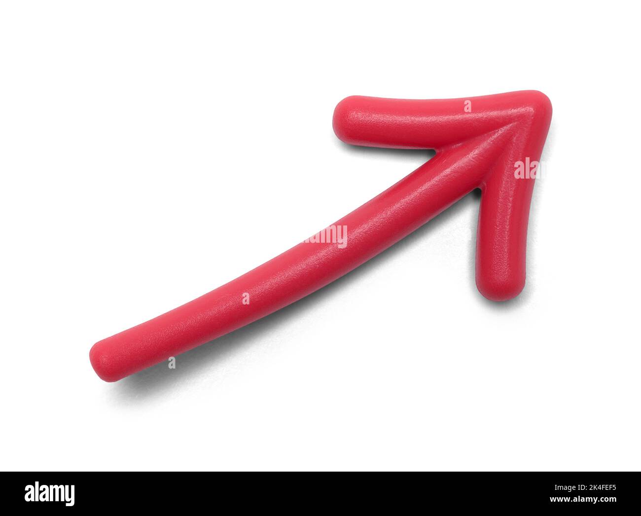 Red Arrow Curving Up Cut Out on White. Stock Photo