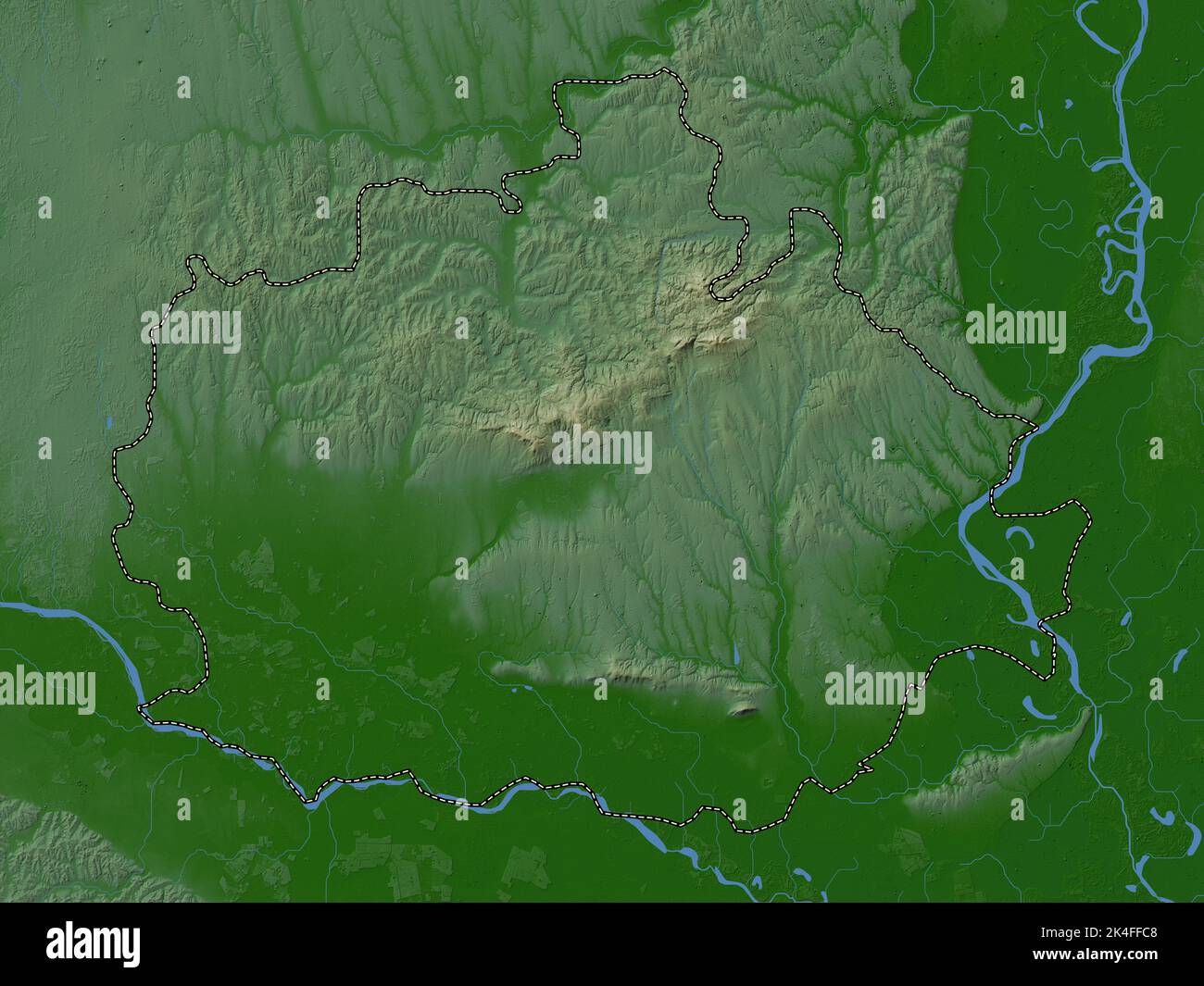 Baranya, county of Hungary. Colored elevation map with lakes and rivers Stock Photo Alamy