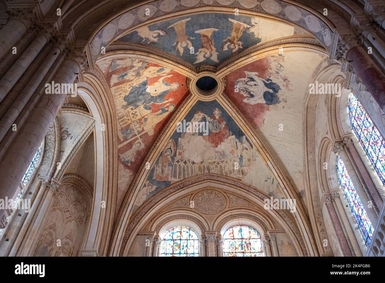 Interior detail of Poitiers Cathedral, south transept ceiling murals Stock Photo